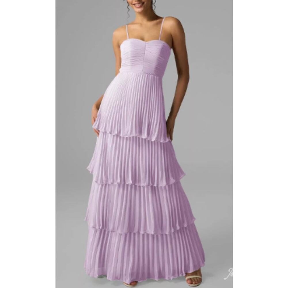 AW BRIDAL SZ 0 XS lilac chiffon tiered Ann formal party gala maxi dress NEW b82